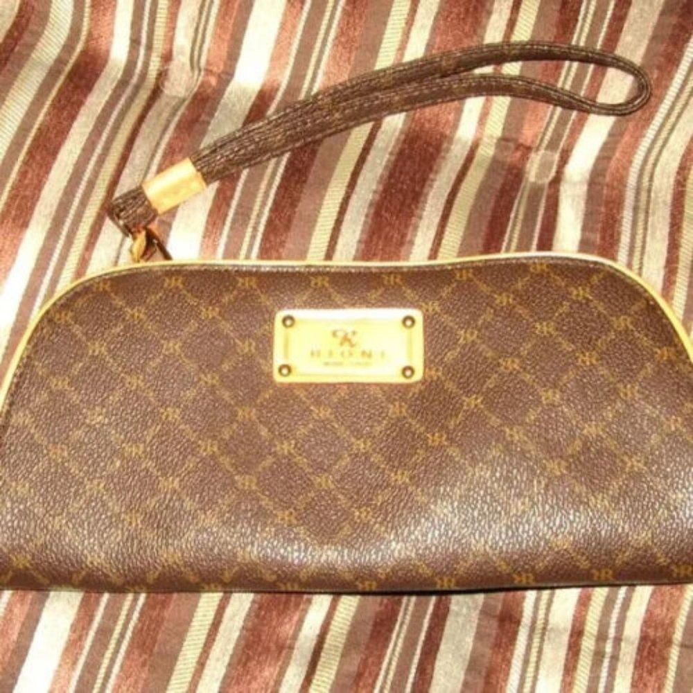 ❤️New RIONI ITALIA Signature Brown Zip Around Organizer Clutch Wristlet Wallet